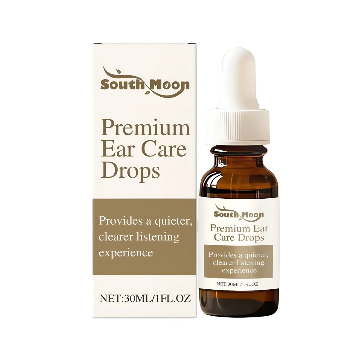 Ear Care Drops 30ml bottle with witch hazel and chamomile on white background