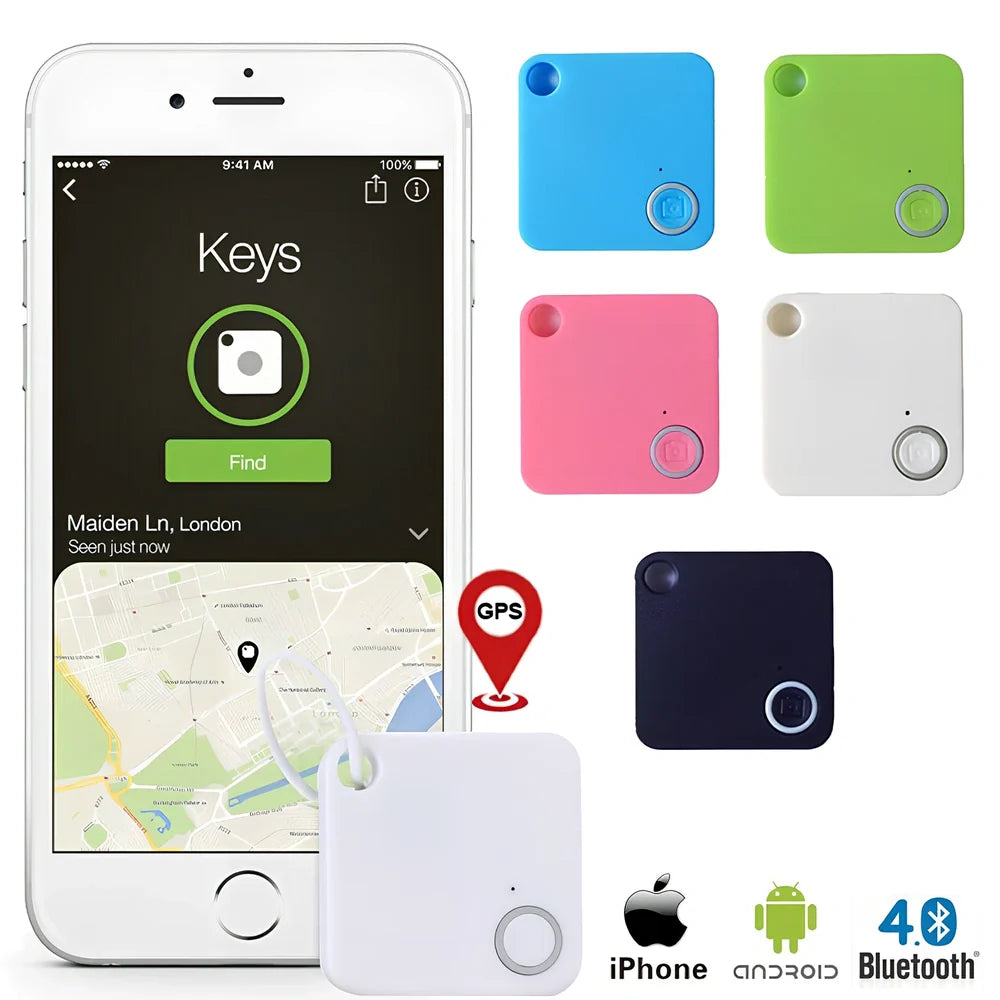 Black ABS anti-lost device 38x38x7mm with 10m Bluetooth range for keys and bags