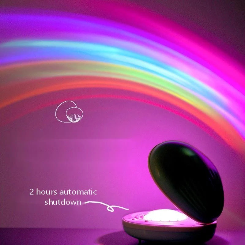Colorful rainbow projection lamp with USB charging, perfect for kids' rooms