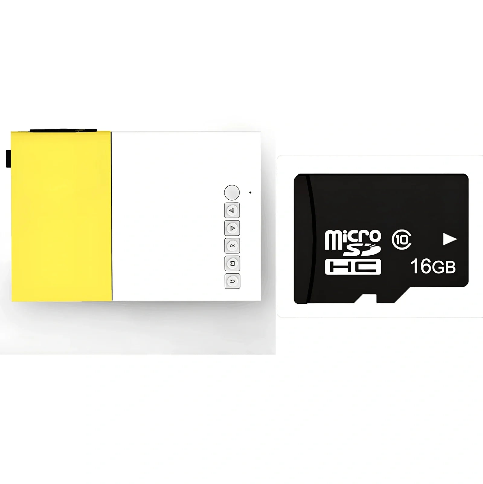 Yellow 1080P LED mini projector with HDMI ports, projecting 80-inch image from 1.2m distance