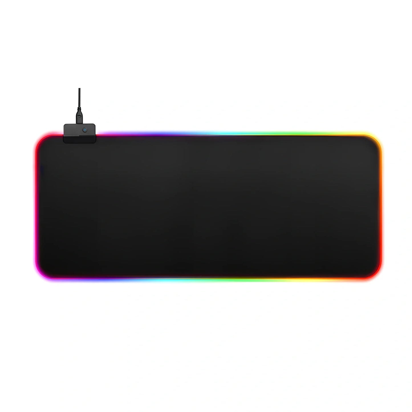 800x300x4mm black gaming mouse pad with four-sided LED lights in blue mode, rubber base, superfine fiber surface for precise mouse tracking