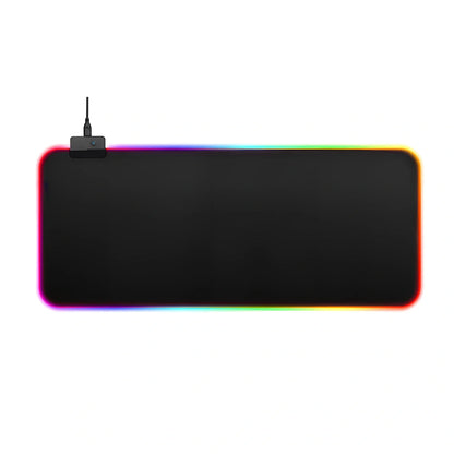 800x300x4mm black gaming mouse pad with four-sided LED lights in blue mode, rubber base, superfine fiber surface for precise mouse tracking