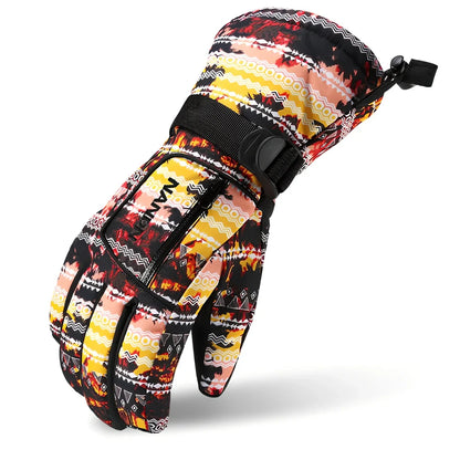 Black ski gloves with diamond-shaped anti-slip palm material for grip and durability, sizes S to XL available