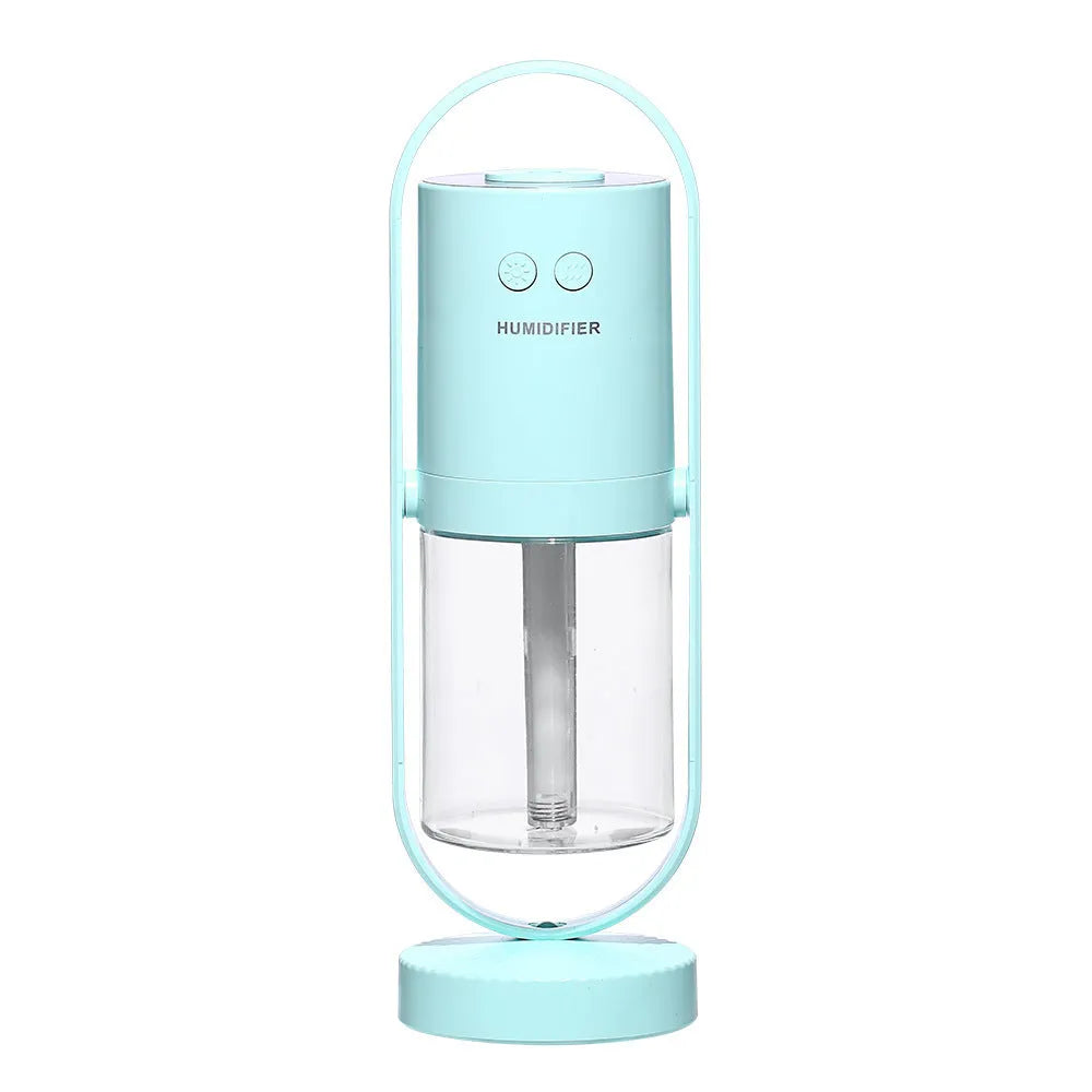 USB air humidifier with projection night light in pink, 200ml water tank, ultrasonic mist maker for car and home use