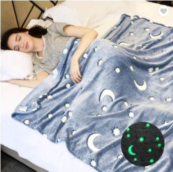 Glowing stars and moons polyester wool blanket for nighttime comfort