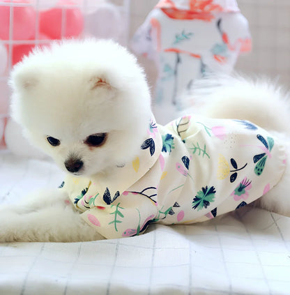 Thin summer shirt for small dogs in flamingo print, XS size with 18-22cm length and 24-26cm chest fit