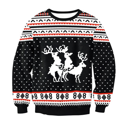 Cartoon Vacation Santa Elf pullover in cotton, full sleeves 60-70cm, O-neck for women and men, casual winter top sizes S-XL