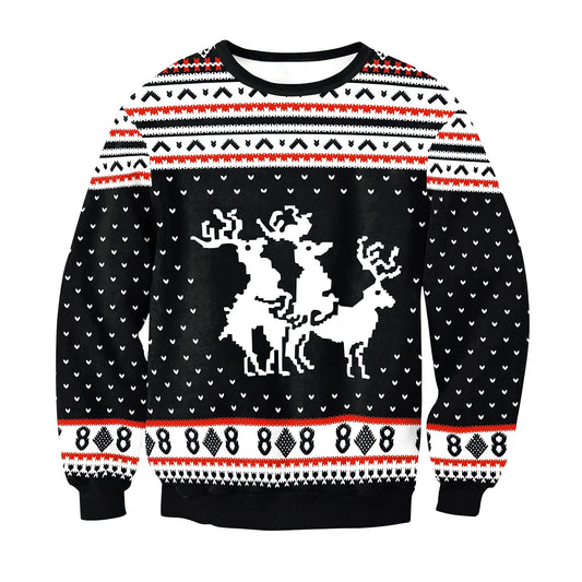 Cartoon Vacation Santa Elf pullover in cotton, full sleeves 60-70cm, O-neck for women and men, casual winter top sizes S-XL