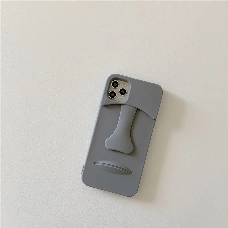 Grey cartoon stone soft rubber mobile phone case compatible with Apple iPhone, Japanese Korean style protective shell