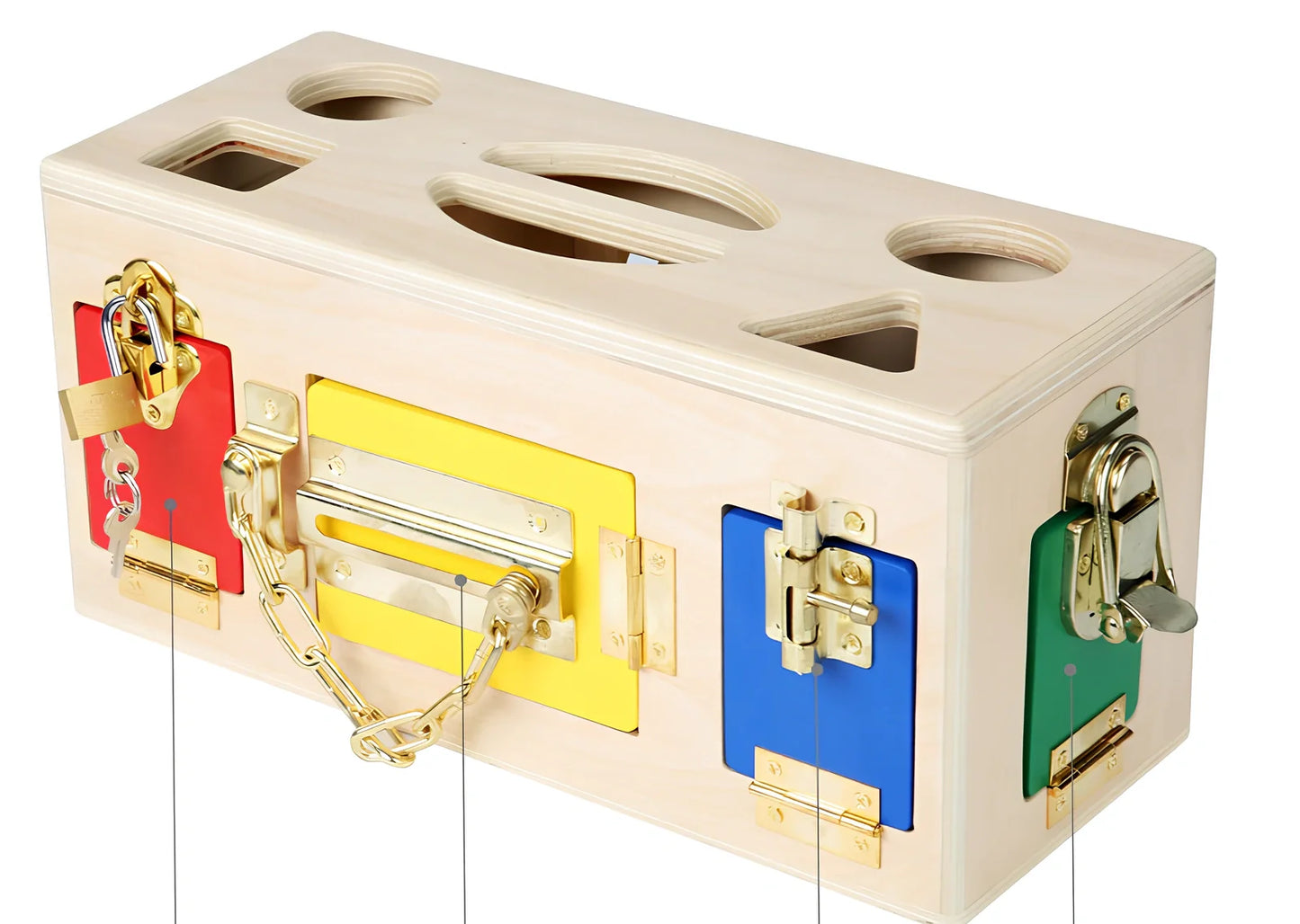 Wooden educational shape sorting box with 12 geometric pieces for preschool children