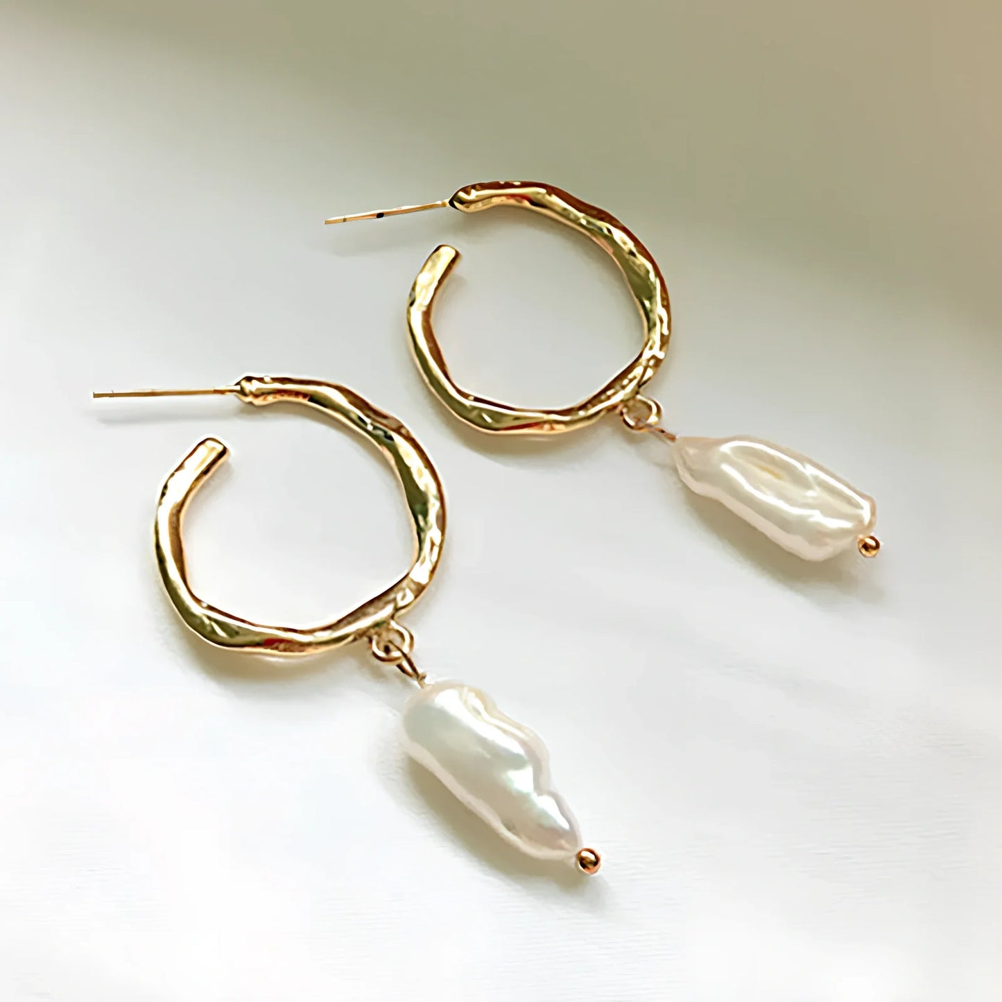 Gold electroplated pearl earrings with 12mm pearls and butterfly clasps