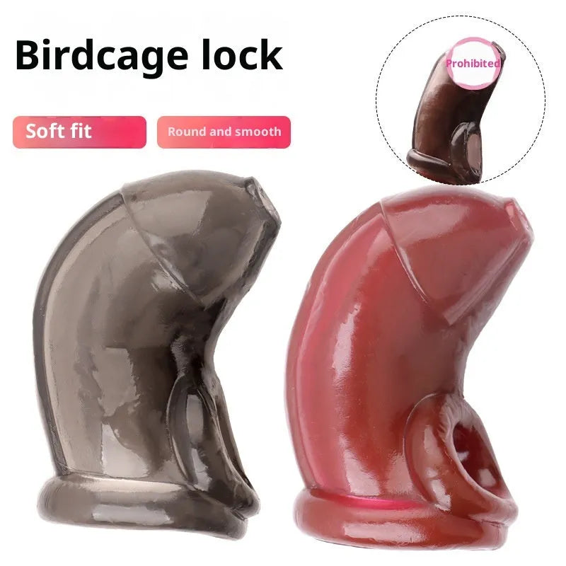 Soft rubber birdcage chastity lock in white colour for secure abstinence restraint