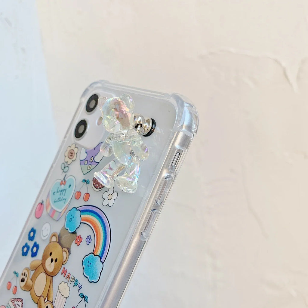 Bear chain protective iPhone case with TPU material and Japanese Korean cartoon design