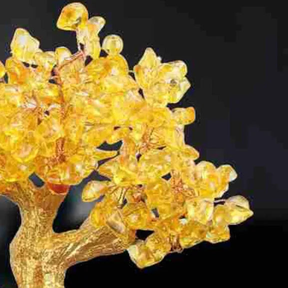 Citrine-coloured resin turtle money tree ornament with Chinese design style.