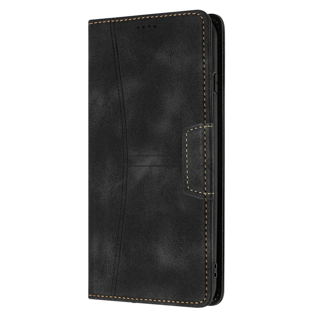 Samsung PU leather phone case in black with multi-card insert slot and built-in kickstand