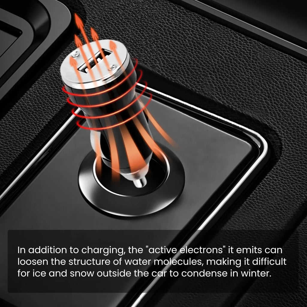 Black portable car snow melting tool and deicer charger showing compact size.
