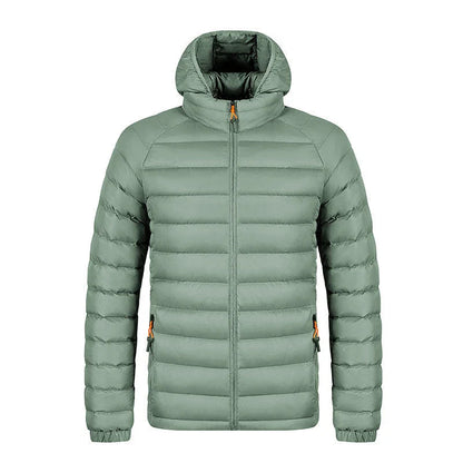 Versatile hooded jacket for men in various colors, featuring a lightweight and warm polyester design with a comfortable hood and convenient pockets.