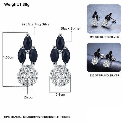 Full diamond round zircon copper-plated earrings in black, elegant and durable women's jewellery
