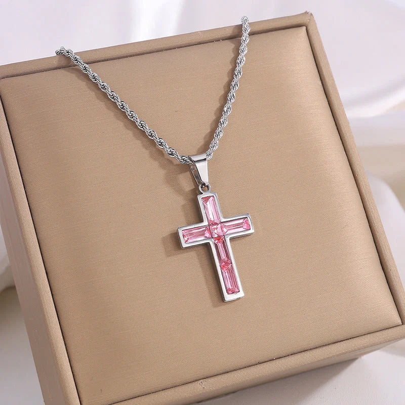 European and American style diamond cross necklace with no colour fading