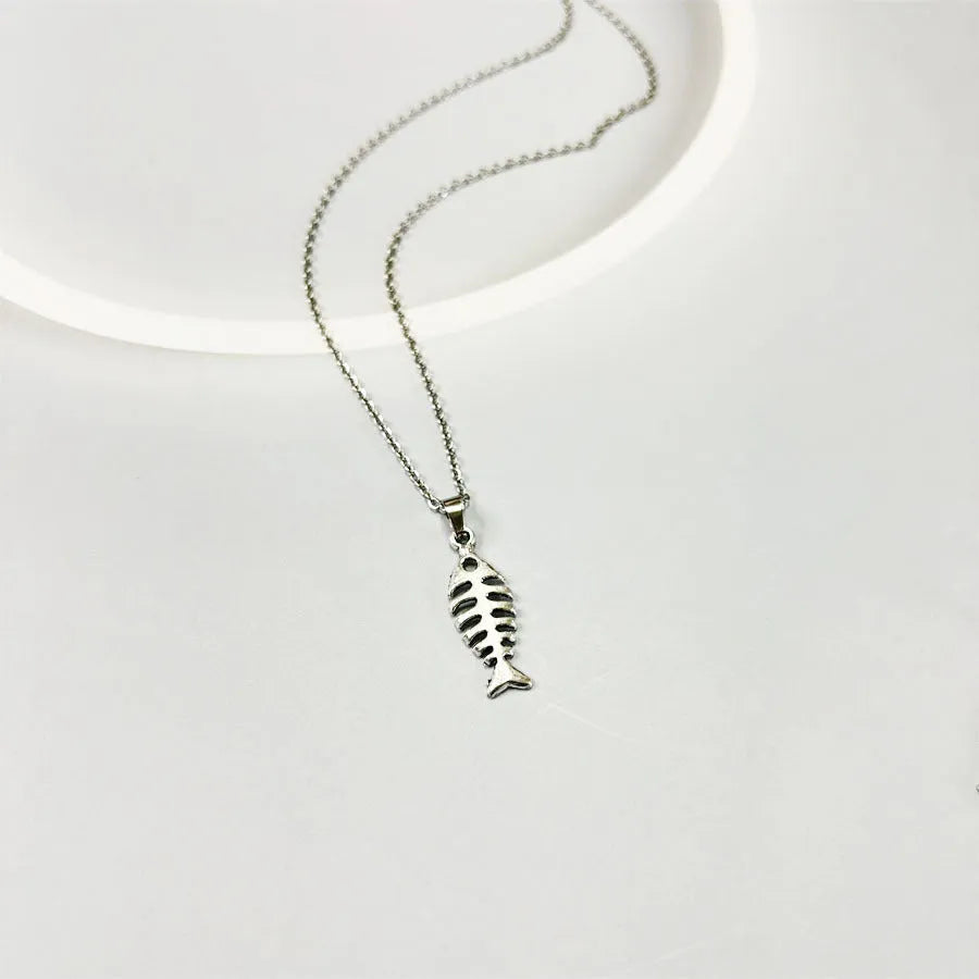 Retro fishbone necklace and earrings set with adjustable O-shaped alloy chain