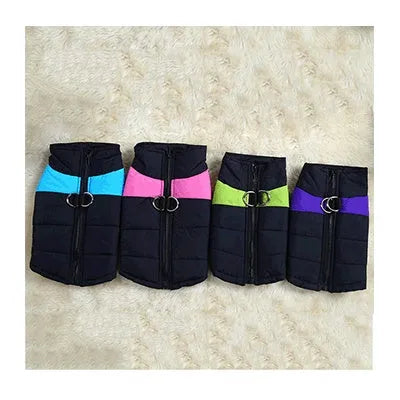 Autumn winter dog ski suit cotton coat vest in blue, showing vest style and casual design