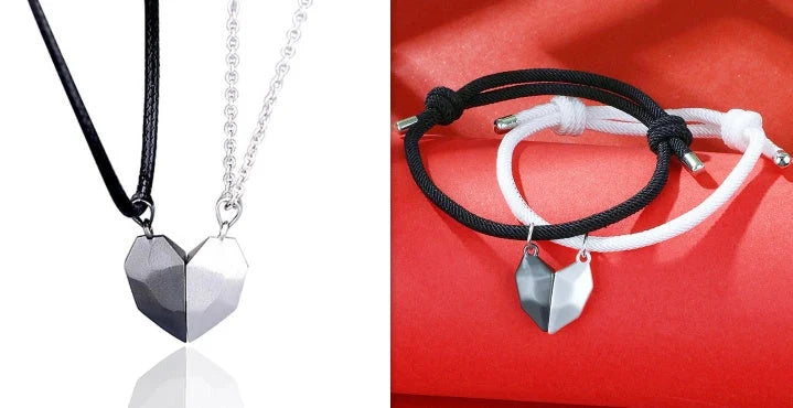 Minimalist matching heart pendant necklace for couples with magnetic closure