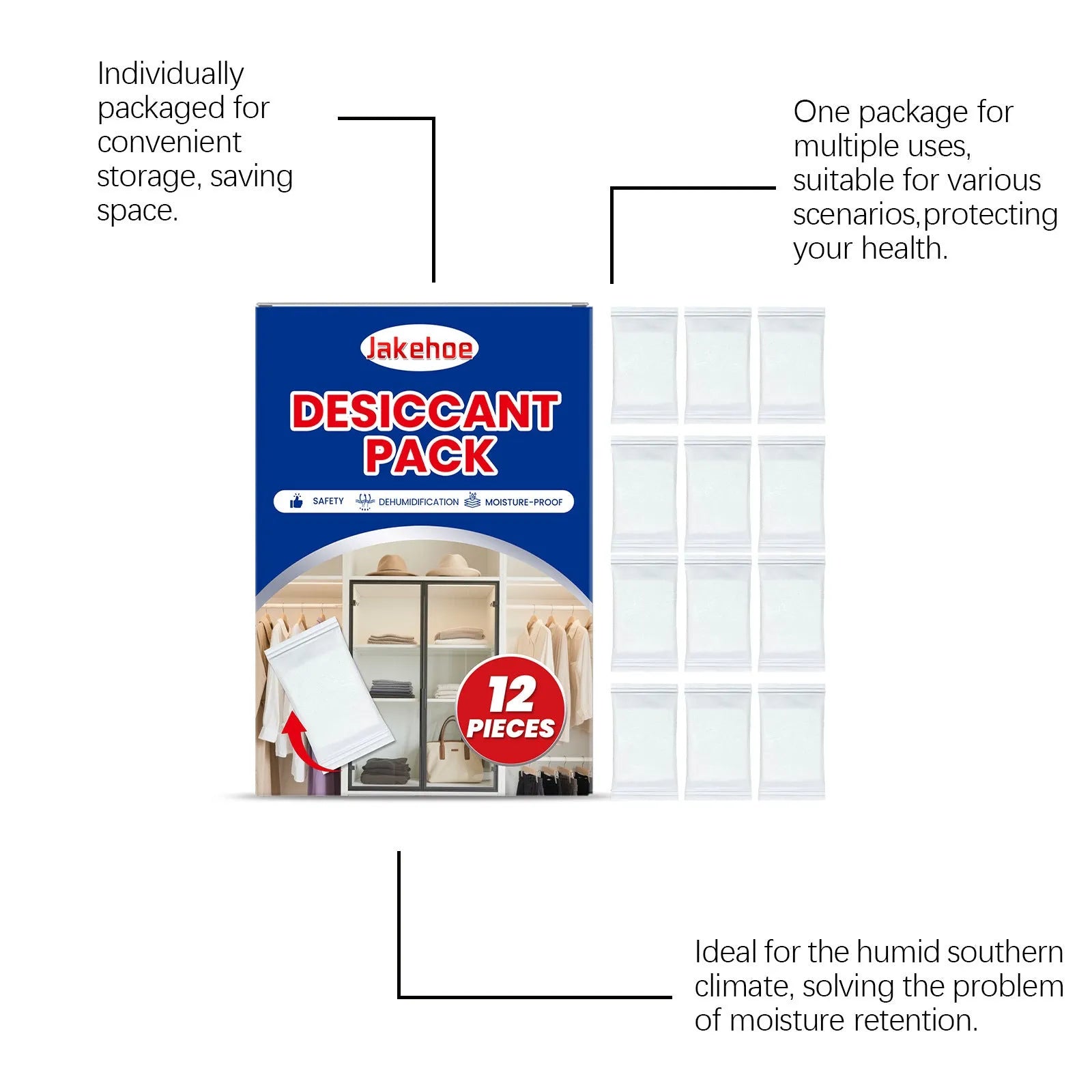 12 calcium chloride household desiccant packs for wardrobe and cupboard moisture control