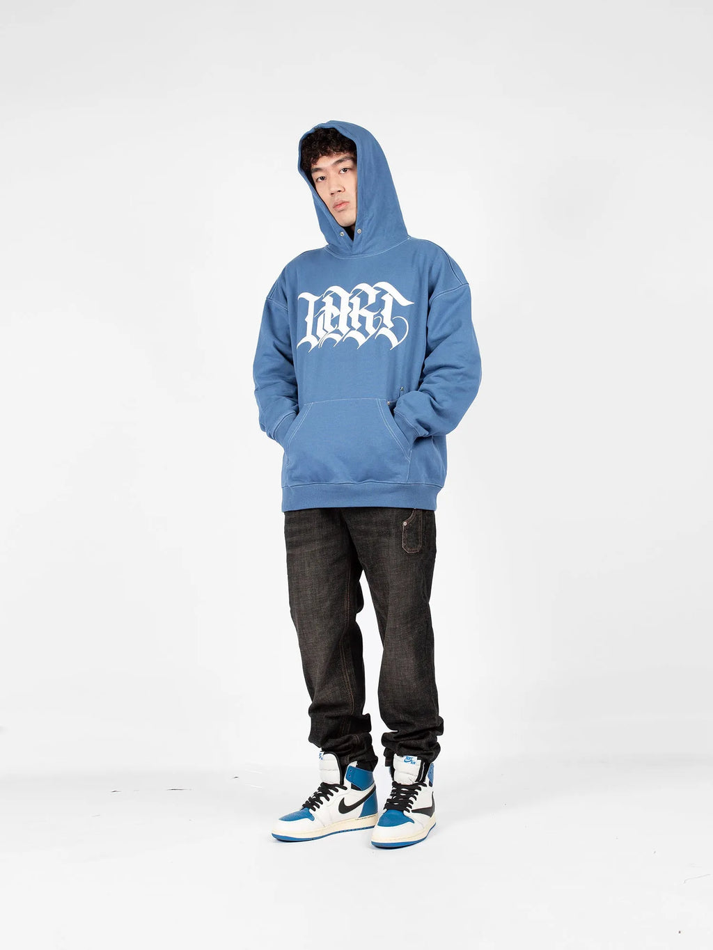 Yi Guo Trend couple casual loose hoodie in cotton, blue colour, plain hooded pullover