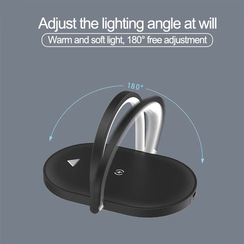 Stonego 3-in-1 Foldable Wireless Charger with adjustable LED night light and phone holder