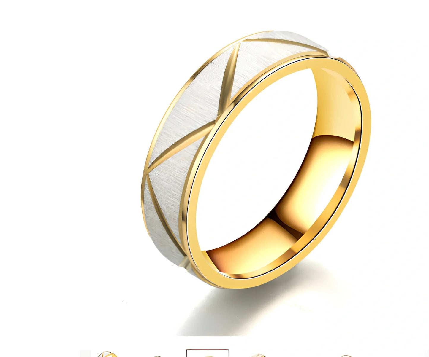 Titanium steel couple ring in 24K gold finish, 4mm and 6mm widths, stainless steel with vacuum plating for rust resistance
