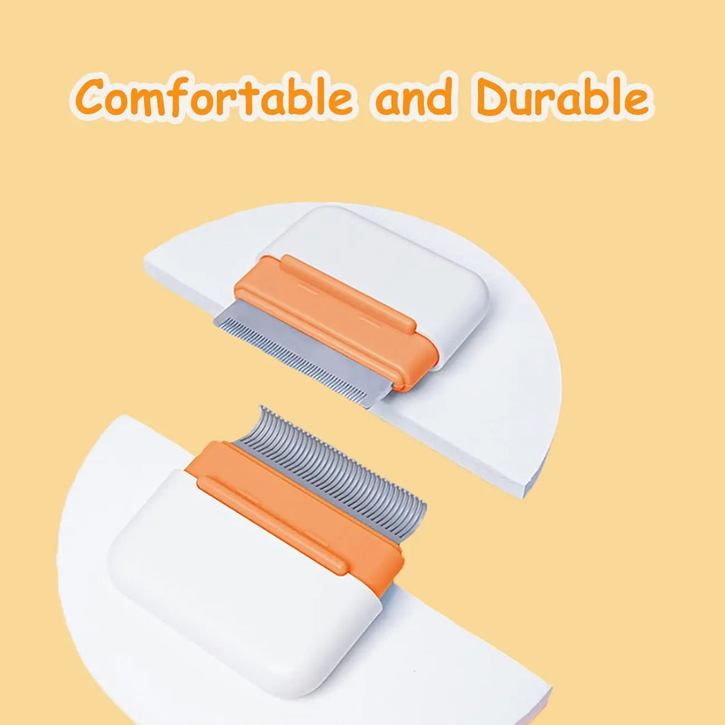 Blue double-sided pet grooming comb for cats and dogs with stainless steel brushing surfaces