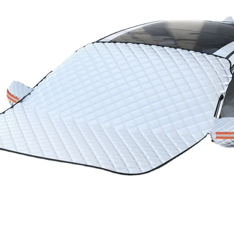Large aluminium foil winter car cover with magnetic attachment and reflective stripes for SUV windshield frost protection