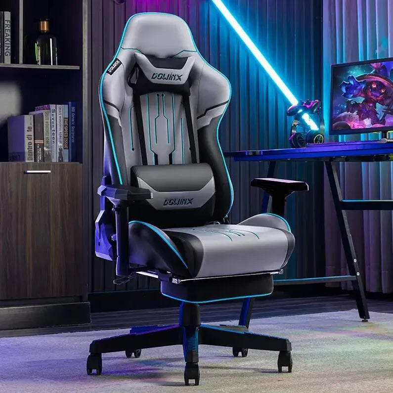 Dowinx LS-6010 gaming chair in black, grey, or yellow with 4D adjustable armrests and leather upholstery