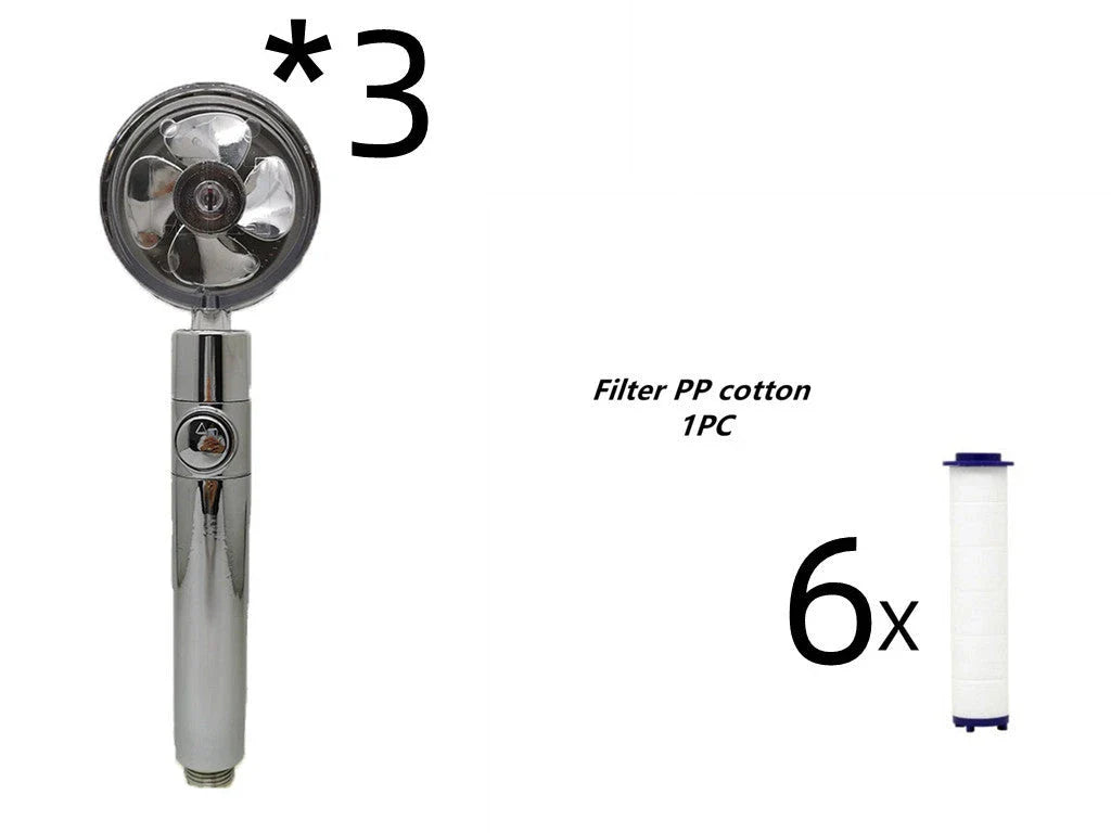 High-pressure handheld shower nozzle with cotton filter and stop button in various colours