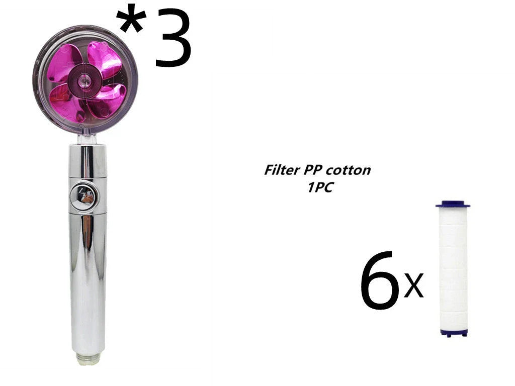 High-pressure handheld shower nozzle with cotton filter and stop button in various colours