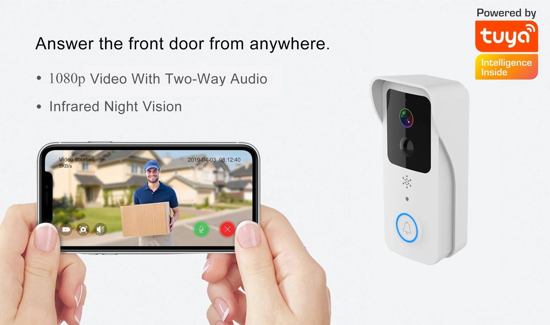 Black and white waterproof smart home visual doorbell with HD remote intercom.