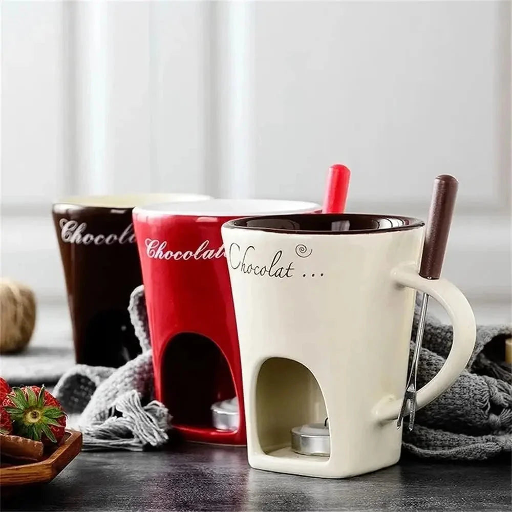 Mini fondue pots set in Nordic style design for chocolate, cheese, and ice cream