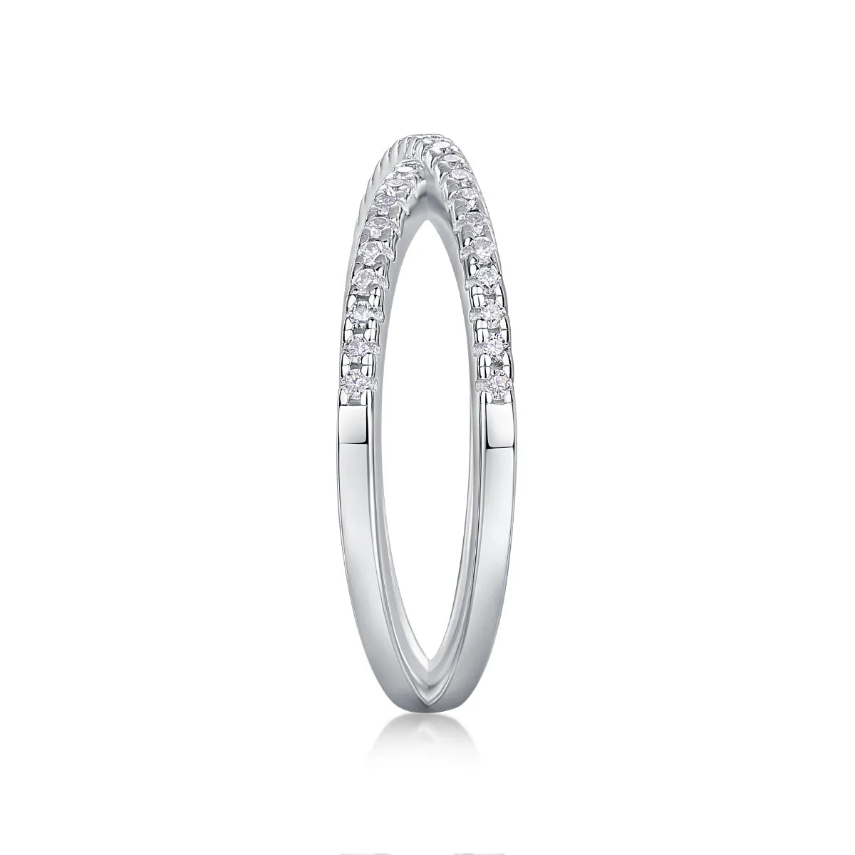 Love Interwoven moissanite wedding ring set in gold finish, S925 silver platinum plated, on white background with gift box.