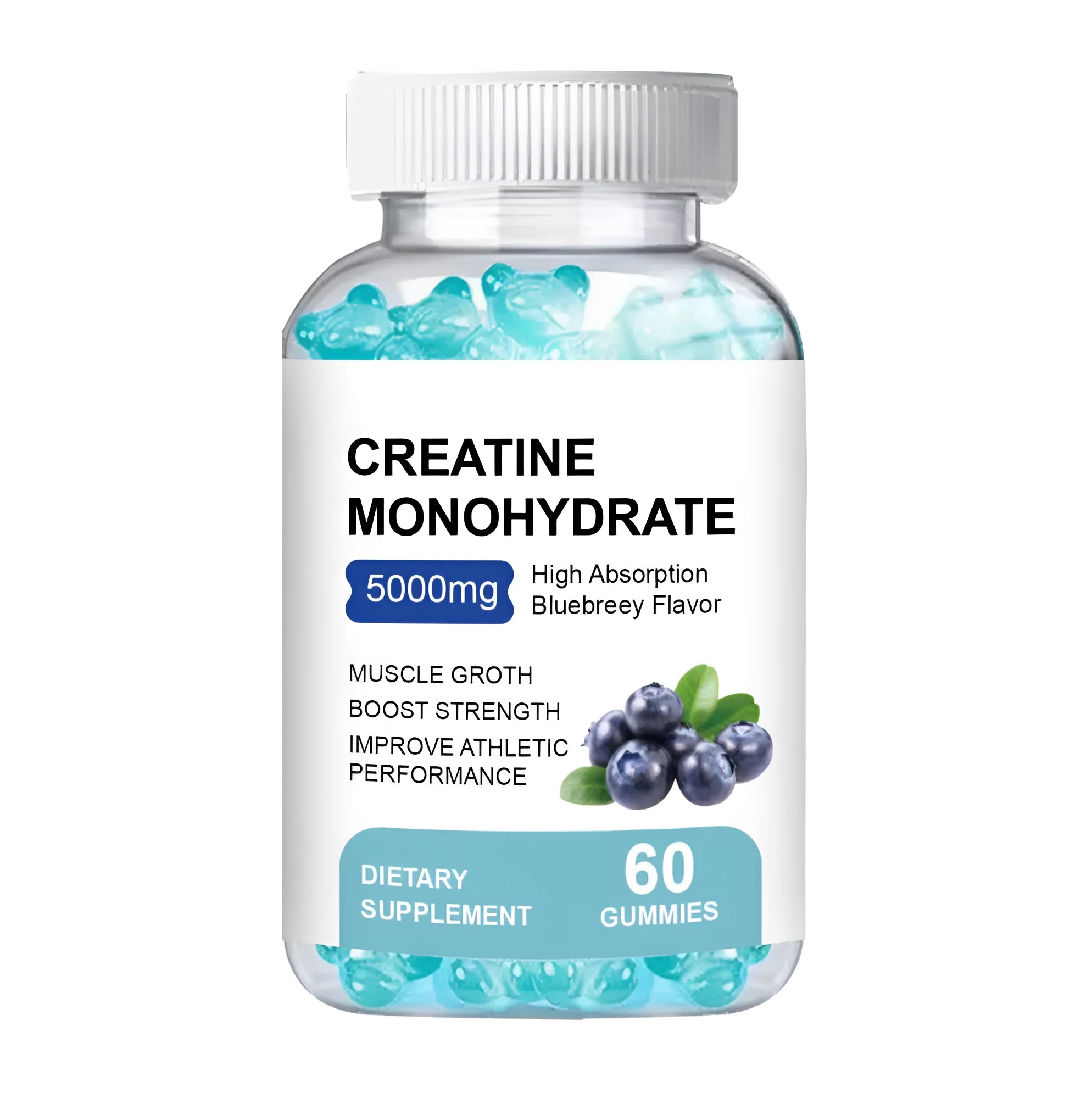 Container of creatine monohydrate gummies dietary supplement with 60 chewable pieces