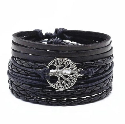 Men's genuine leather vintage braided bracelet with adjustable sliding knot