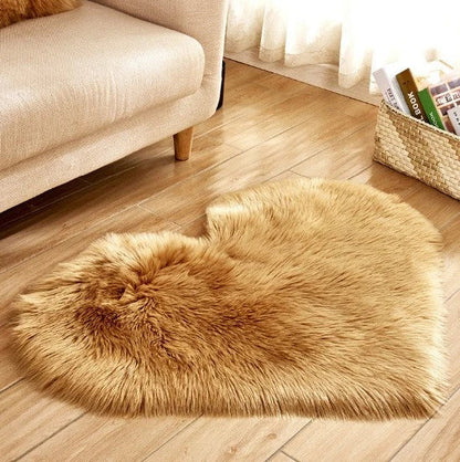 Soft, plush heart-shaped rug in various colors and sizes for comfortable home decor