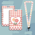 Student card set with plastic sleeve, neck strap and keychain in cartoon design