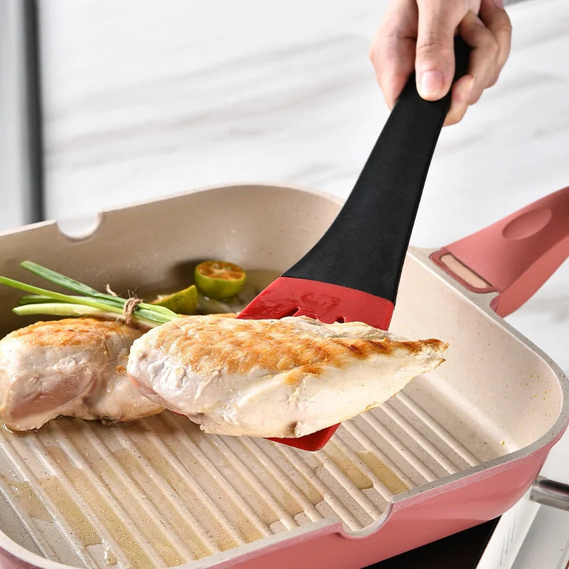 3-in-1 silicone frying spatula clip with detachable scraper and rotary blade