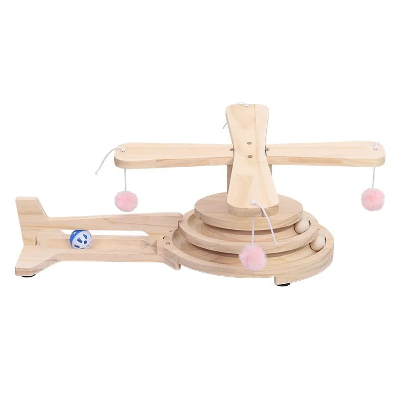 Solid wood cat scratch board toy with rotating turntable mechanism in themed design