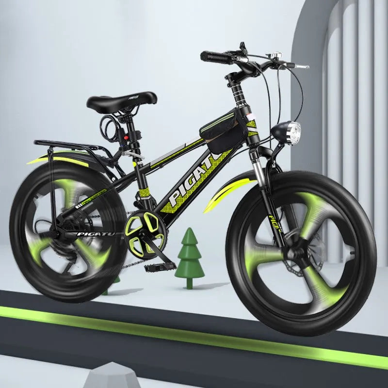 Red 22-inch children's shock absorption mountain bike with variable speed gears and anti-skid tyres