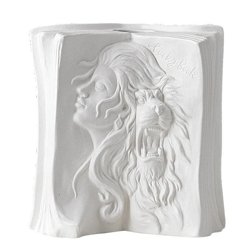 Ceramic book stand in a modern simplicity style, showing one of four available decorative glazed designs.
