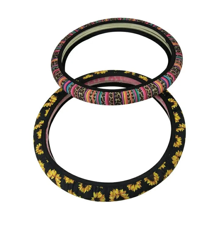 Neoprene car steering wheel cover in diving fabric, universal fit for 38-40cm wheels, multiple colours including green and stripe
