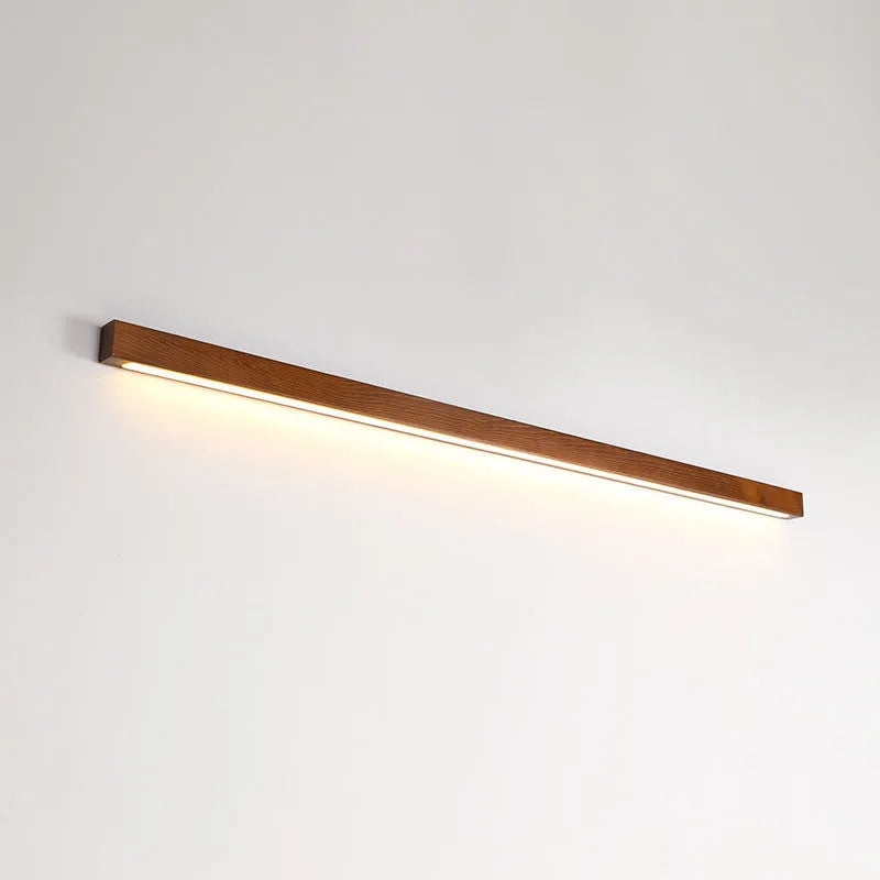 Walnut colour modern log strip wall lamp with slim 4.5cm profile and LED lighting