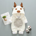 Long-sleeve baby romper with lace-up strap closure in khaki, pink, or white cotton blend fabric