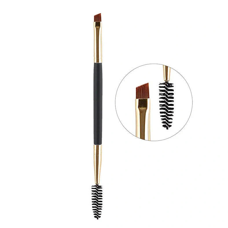 Angled eyebrow powder brush with wooden handle and pig bristles in multiple colour options